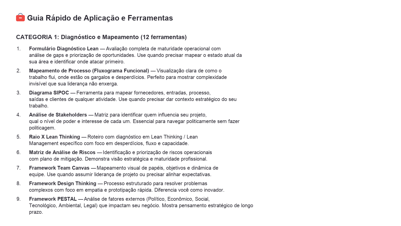 Biblioteca organizada com explicação de cada ferramenta